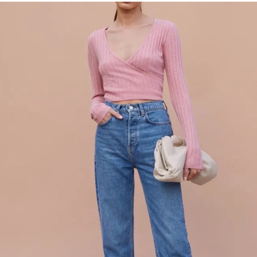 NWT Reformation Rose Faux Wrap Cashmere Sweater Small